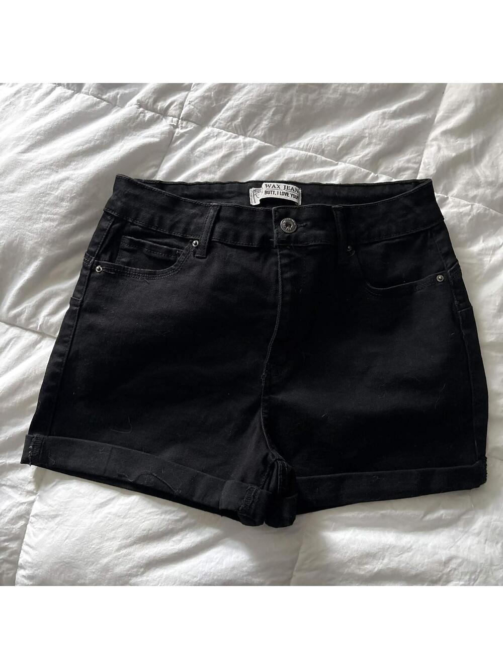 black denim shorts